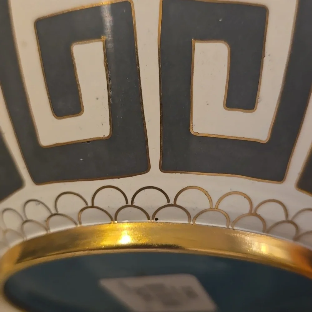 Greek Key Cloisonne Vase, Charcoal, Retail  Price $295.00US, Size Medium